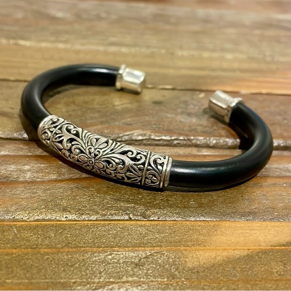 Black bangle with silver trim